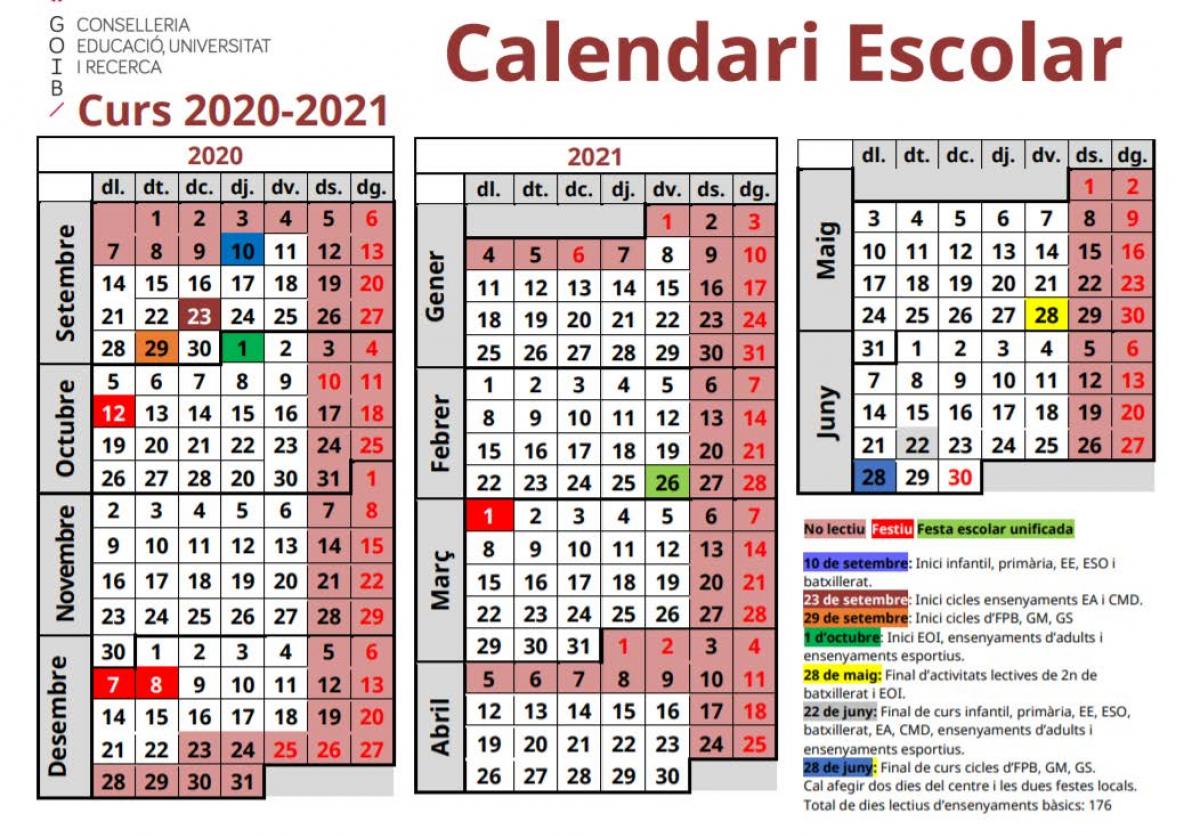 Calendari escolar 2020-21