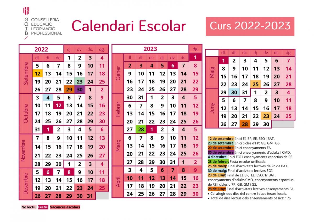 Calendari escolar 2022-23
