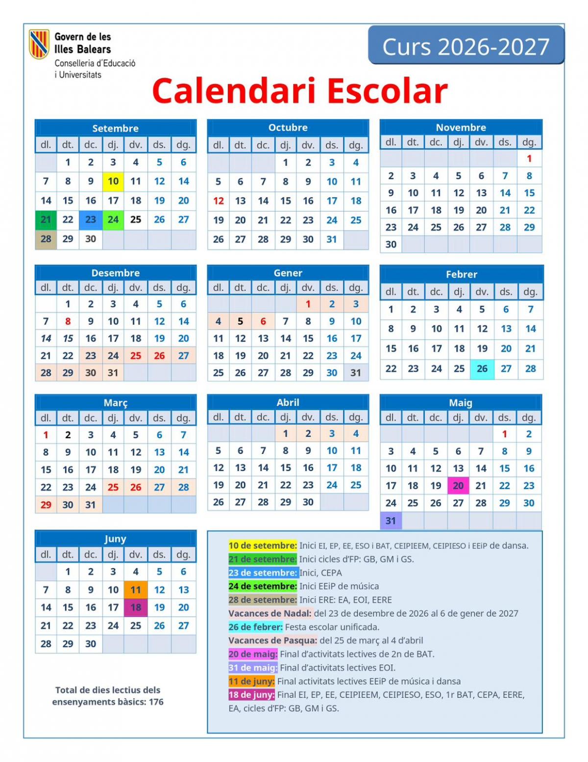 CALENDARI ESCOLAR curs 26/27